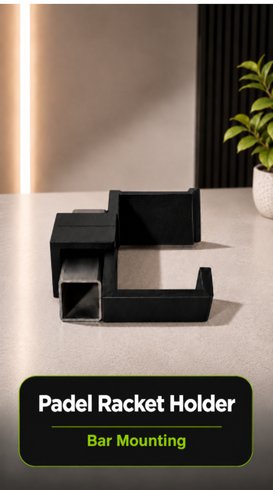 Padel racket holder for metal display bars